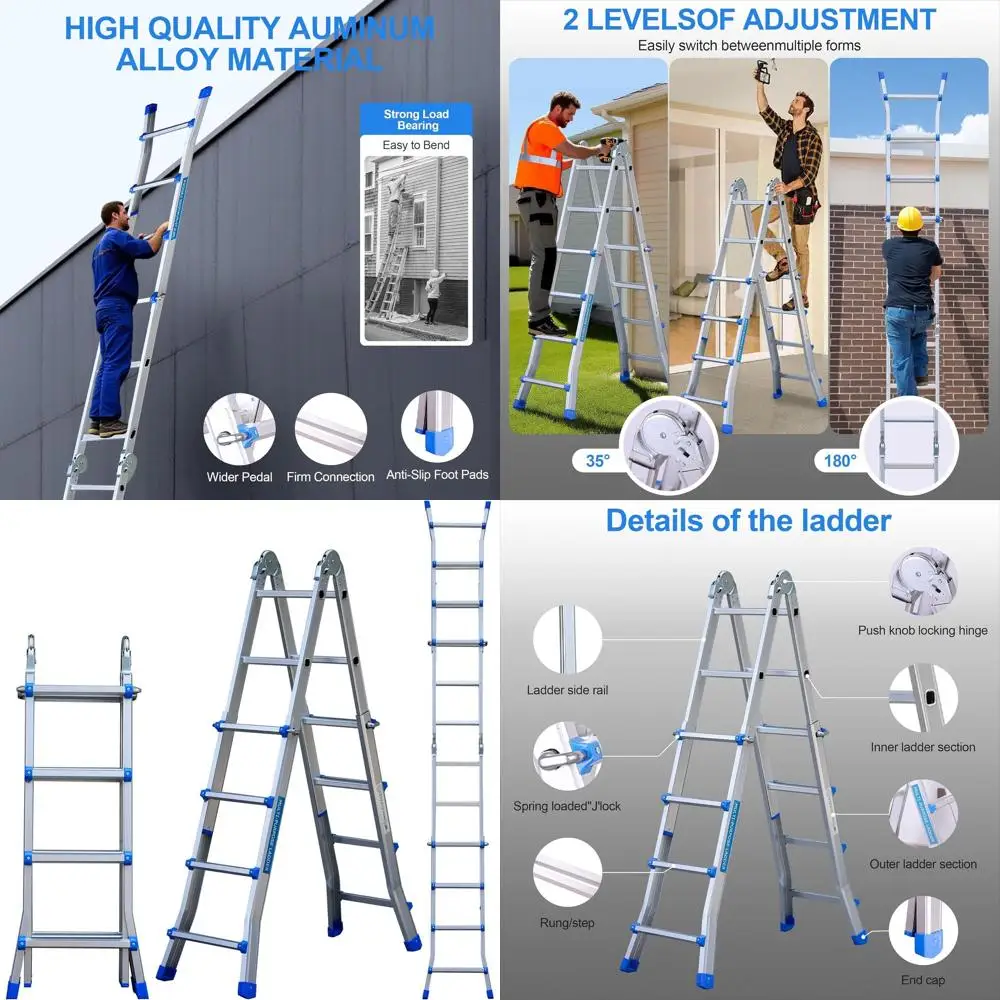 

Рамочная 4-ступенчатая телескопическая лестница, складная лестница Muti по высоте 14 футов с расклешенной ножкой, несущая способность 330 фунтов Fol