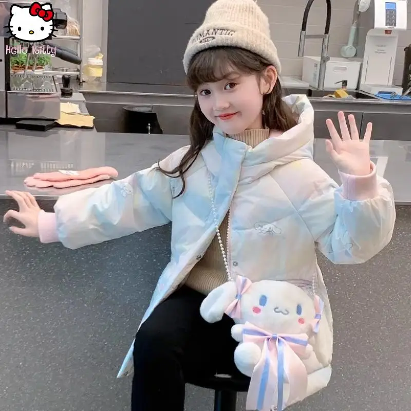 

Sanrio Girls Cinnamoroll Warm Hooded Cotton Jacket Kawaii Winter New Anime Cartoon Mid Length Down Cotton Girls Thickened Jacket