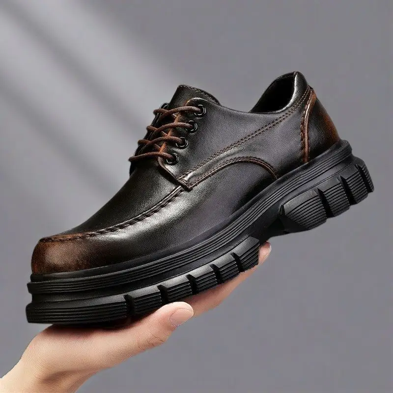 

2025 Men's Autumn New Business Leather Trend Versatile Casual Platform Big Head Loafers Shoes