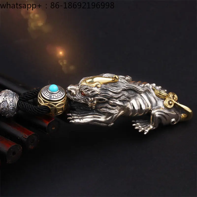 Sterling Silver Pixiu Pendant Men's Hipster Personality Retro Solid Fierce Domineering Pixiu Silver Pendant Necklace