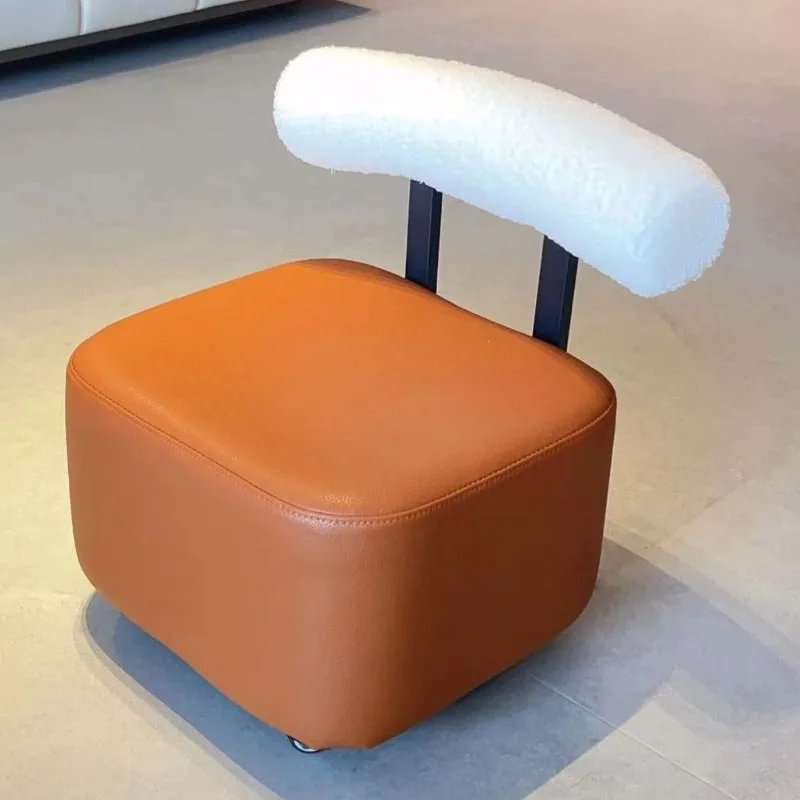 Small Stool with Backrest Wheels  Leather Footrest Ottoman Low Seating for Living Room Stylish Versatile Small Ottomans Perfect image 2