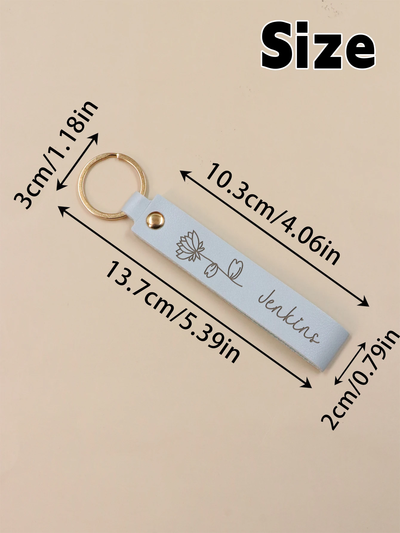 Personalized PU Leather Keychain - With Birth Flower, Matching Keychains For Couples, Customizable Text Cute Key Chain,