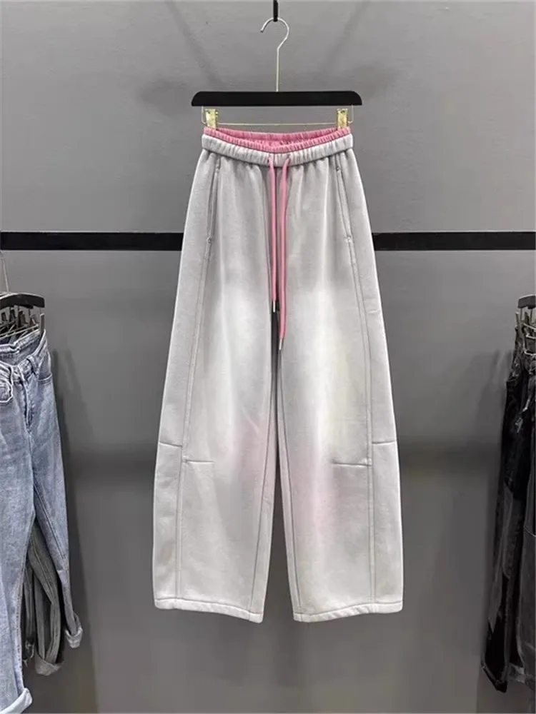 

American Design Color Block Tie Dye Wide Leg Pants Women's plus Size Loose Casual Trousers Summer High Waist Polyester Fiber