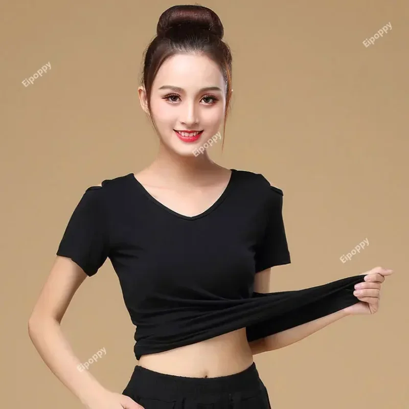 Top de baile latino para mujer, traje de baile cuadrado ahuecado con espalda Modal Sexy, ropa de práctica de baile, traje de Fitness para adultos