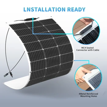 BOGUANG Flexible Solar Panel kit 200W 12V Slim Semi Flexible 2x100W(200W) 19.8V Solar Panel Lightweight Monocrystalline for Caravan RV Boat Camper Marine Cabin Van Car Irregular Surfaces Off-Grid Charger Solar panel Cell