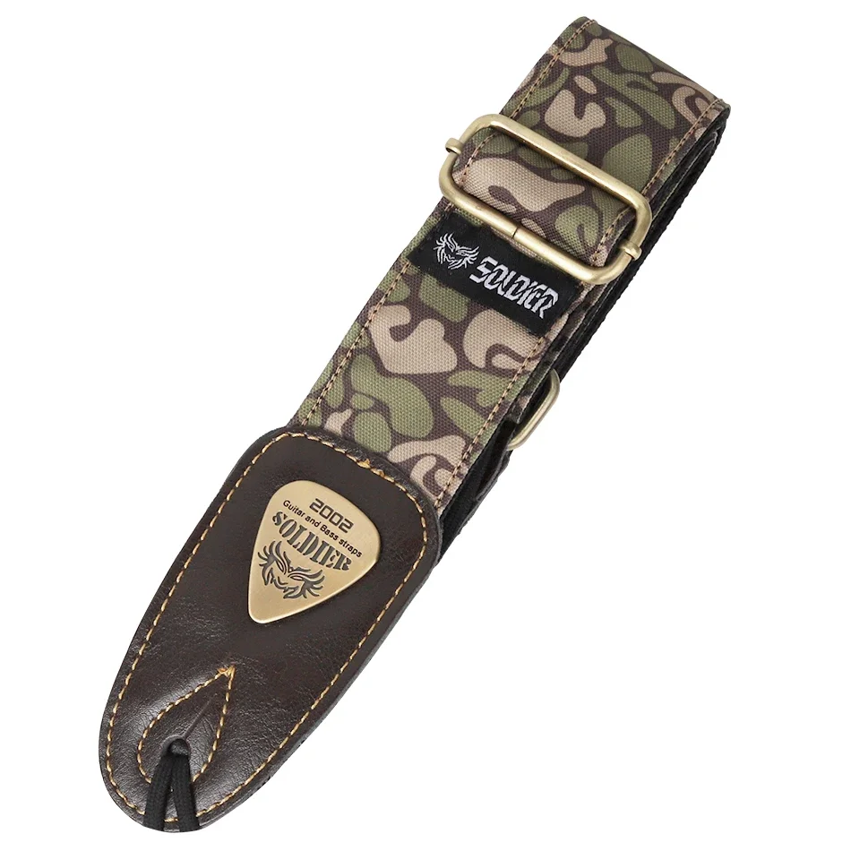 Soft Thick Camouflage Cotton Adjustable Bass Acoustic Electric Folk Guitar Strap with  Leather Ends