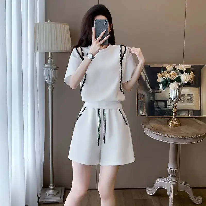 Casual Female Shorts Two-piece Top and Bottom Women\'s Short Sets 2 Pieces New Coordinated Matching Chic Elegant With Jacket Full