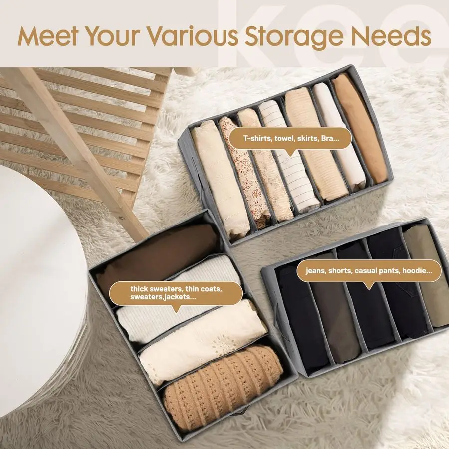 

Набор из 6 больших органайзеров для одежды, органайзеры для гардероба и хранения вещей с ручками, складные тканевые разделители для шкафа