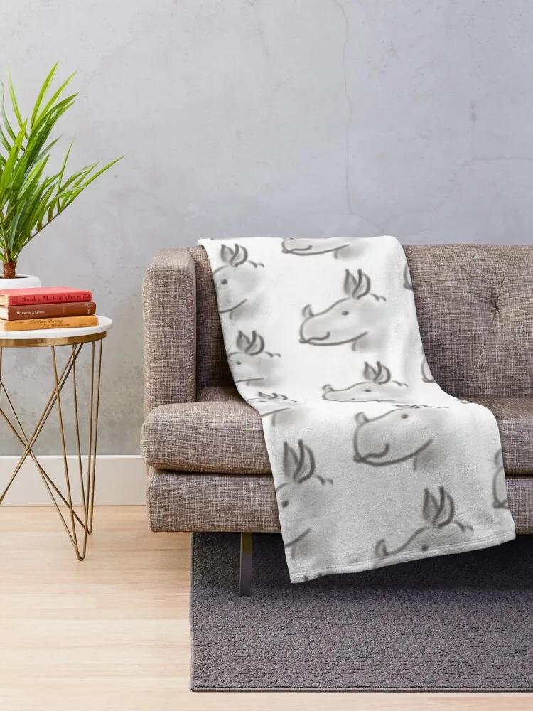 A Cute Little Rhino Throw Blanket Sofa Quilt Tourist Blanket Multi-Purpose