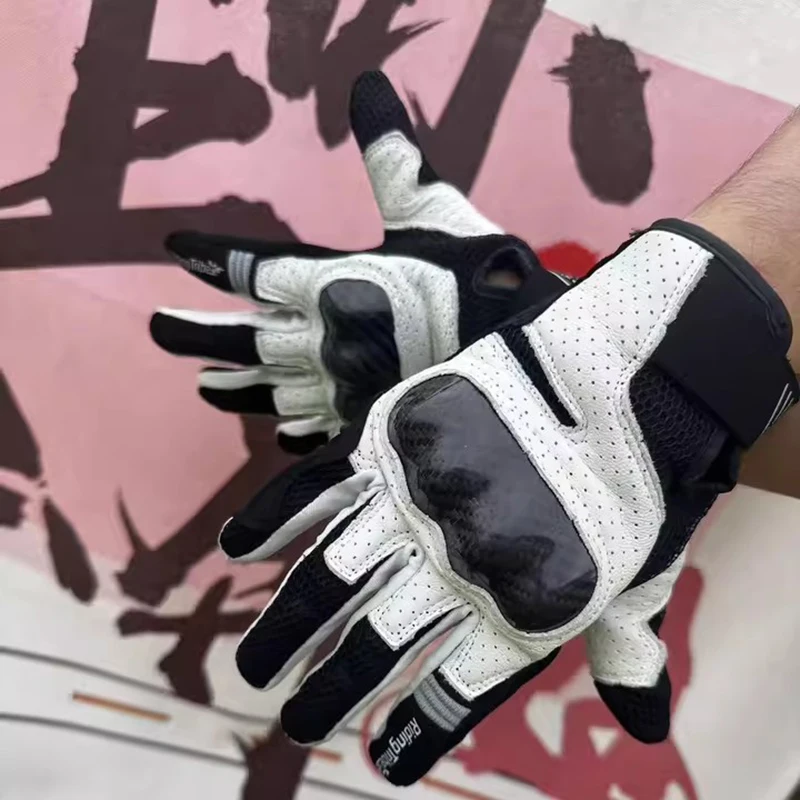 

Summer Breathable Motocross Motorcycle Gloves Men/Women - MCS-67 Genuine Leather with Hard Carbon Knuckle & 3D Mesh Touchscreen