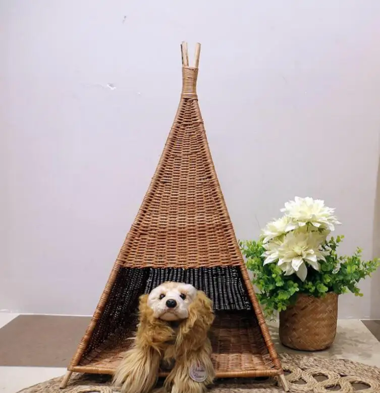 Newly designed rattan bed house pet nest high quality pet teng bamboo bed