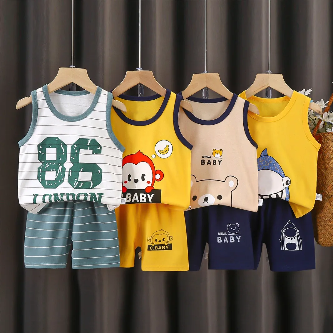 Children's vest suit cotton summer Korean 2024 new boys sleeveless clothes baby clothes children's clothing wholesale