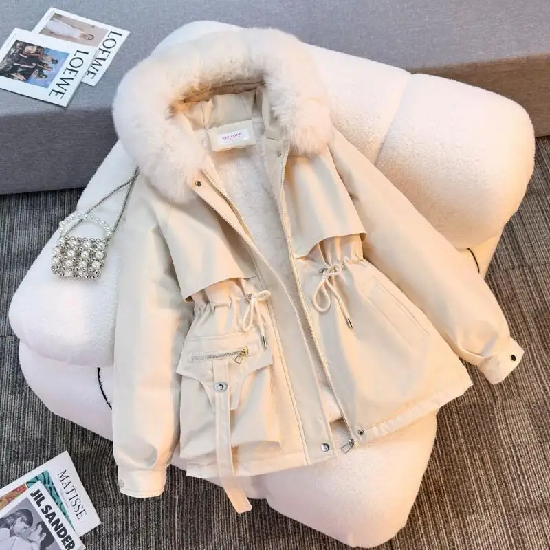 

Women's Down Cotton Jacket Winter Short Waist Fashion Thick Warm Fleece Lined Coat Winter Outerwear for Women Casual