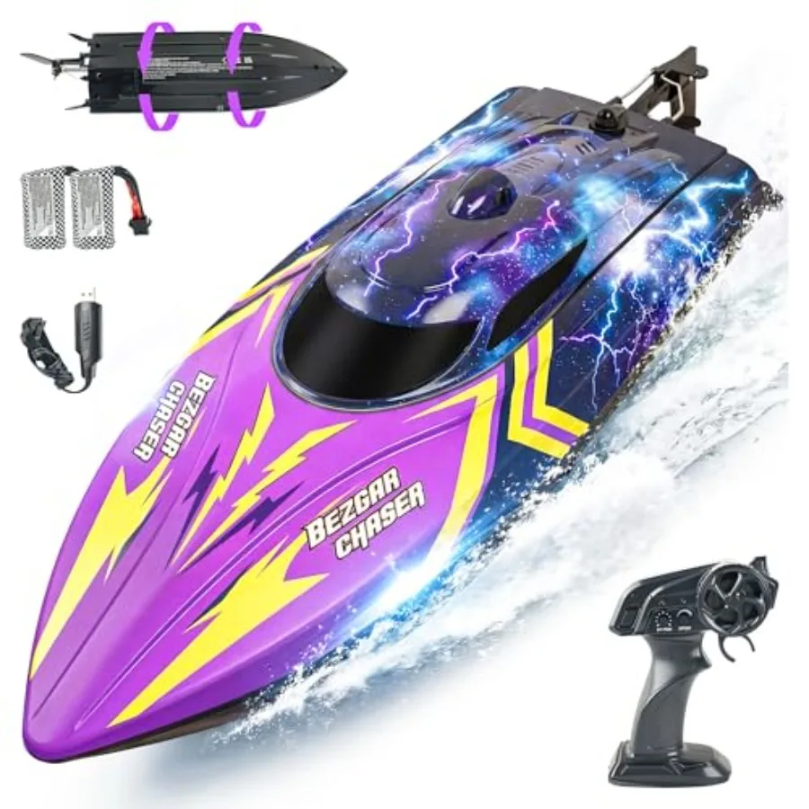 

RC Boat for Lakes Pools, ABS Plastic, Purple, 25 KPH Speed with 700mAh Battery Waterproof Design
