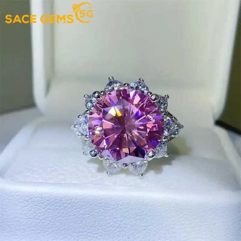 

SACE GEMS GRA Certified D Color 10ct Moissanite Ring 925 Sterling Silver Plated with 18k White Gold Rings for Women Fine Jewelry