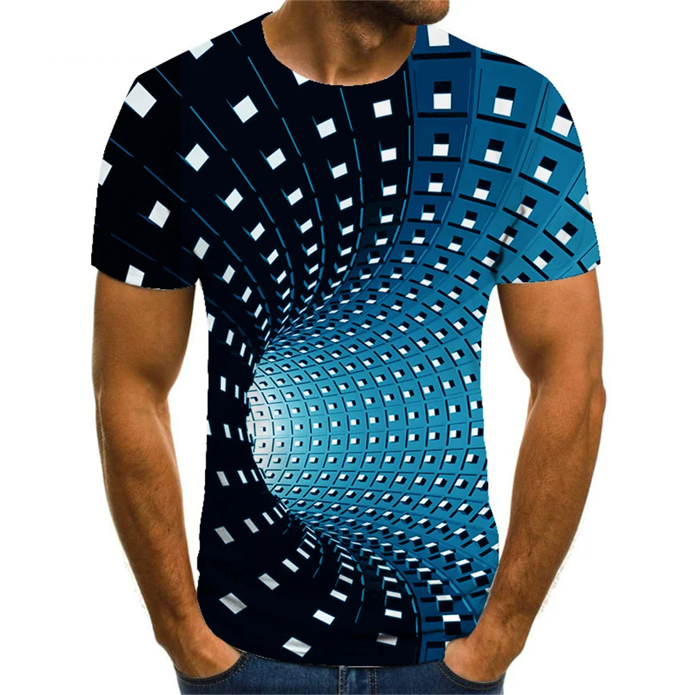 Optical Illusion 3D Printed Street-style Personalized Original-house Men's T-shirt for Summer Outdoor Breathable Men's Clothing