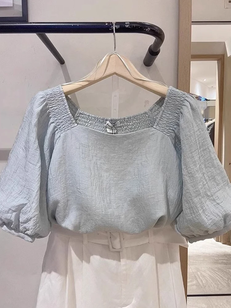 

Ele European Sle Square Collar Bubble Sve Chiffon irt Casual Summer Slimming Top Versatile Korean Version Women's ...