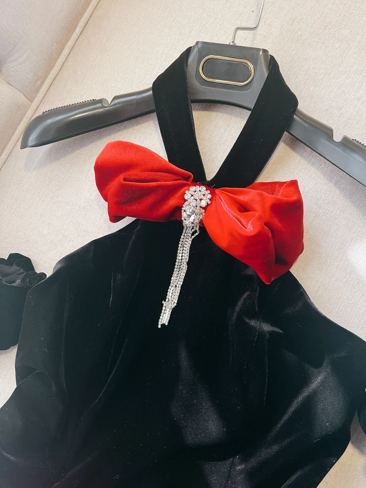 Noeud rouge ter Ne jupe bouffante Dr anniversaire nouvel an femme Dr rétro Bla et rouge épissage ort Dr