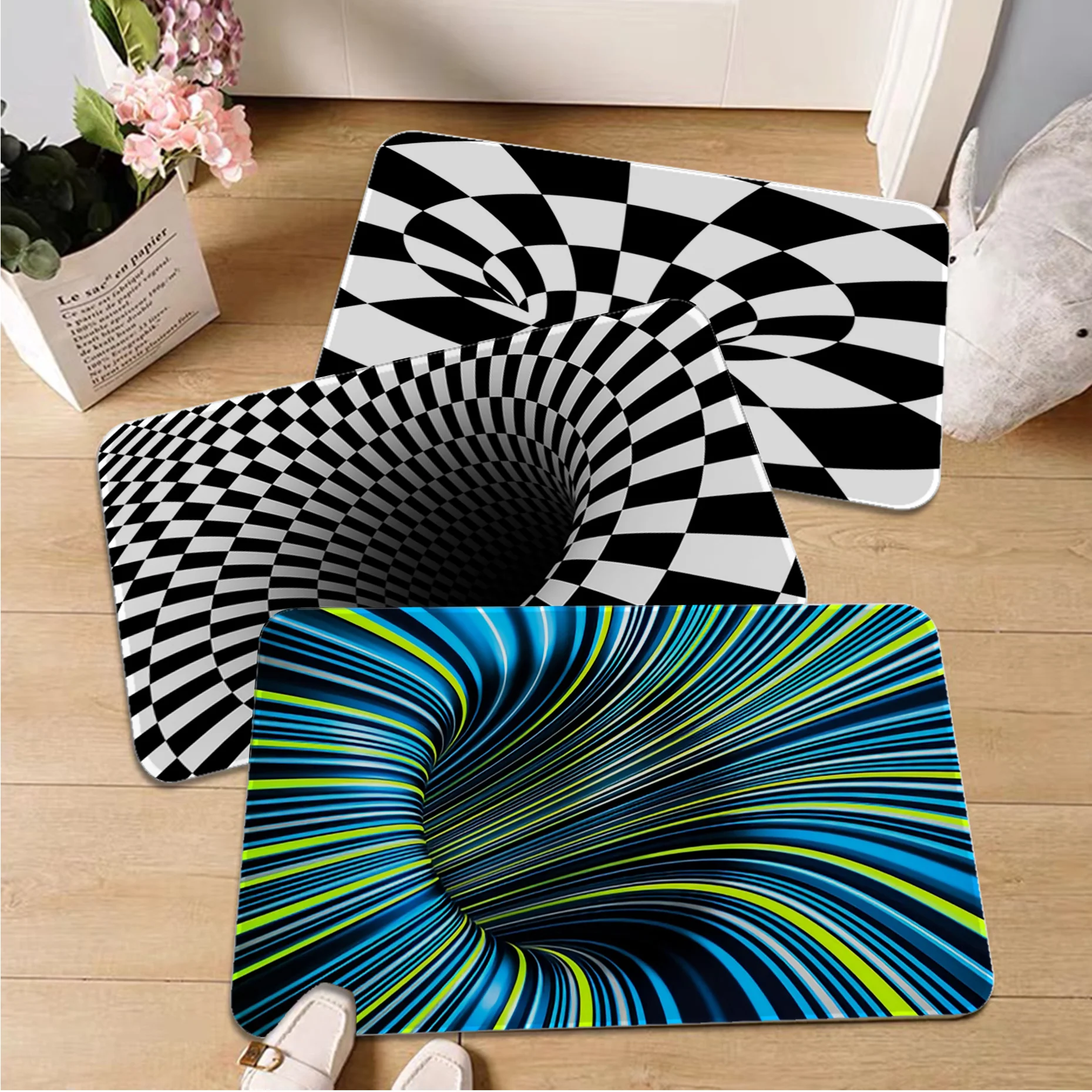 3D Vortex Illusion Floor Carpet INS Style Soft Bedroom Floor House Laundry Room Mat Anti-skid Bedside Mats