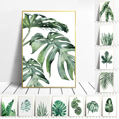 Scandinavian Style Green Leaves Plant Poster JUBEER