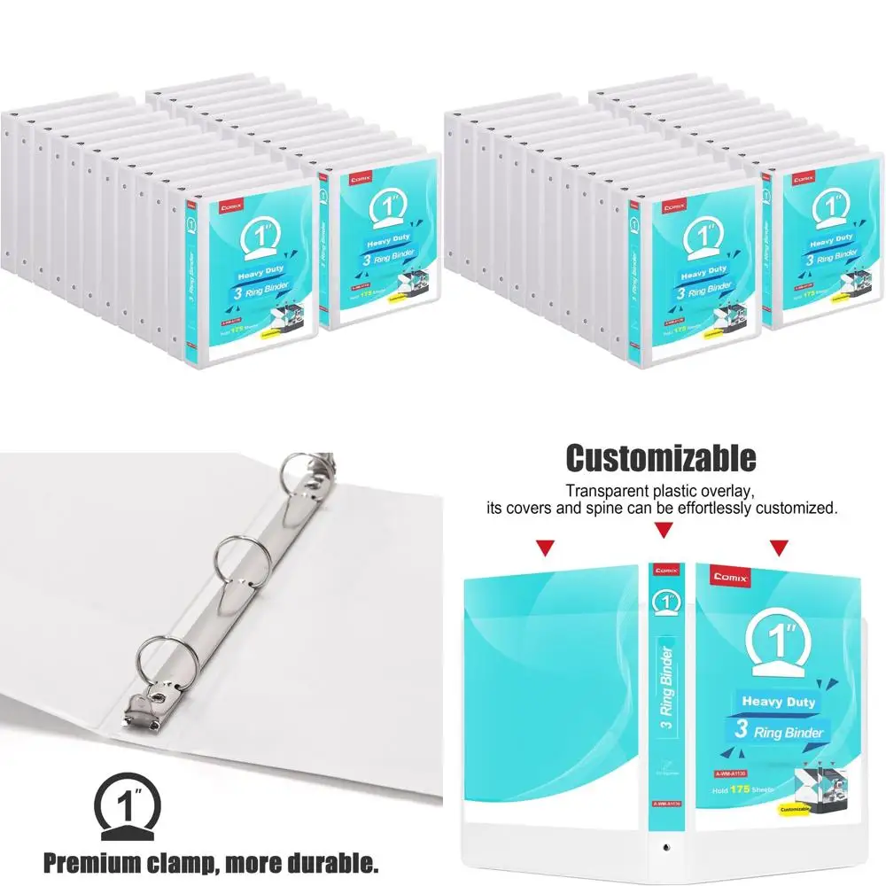 

24-Pack Heavy Duty 1 Inch 3-Ring Binders, Clear Covers, PVC-Free, Holds 200 8.5 x 11 Sheets, 2 Pockets, School & Home Use