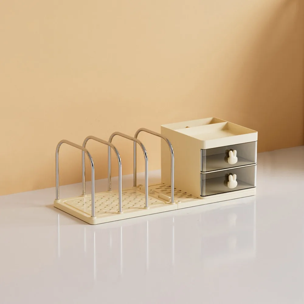 Six Grids Bookend Book Holder with Storage Box Save Space Desk Stand Bookshelf Practical Durable Books Storage Rack