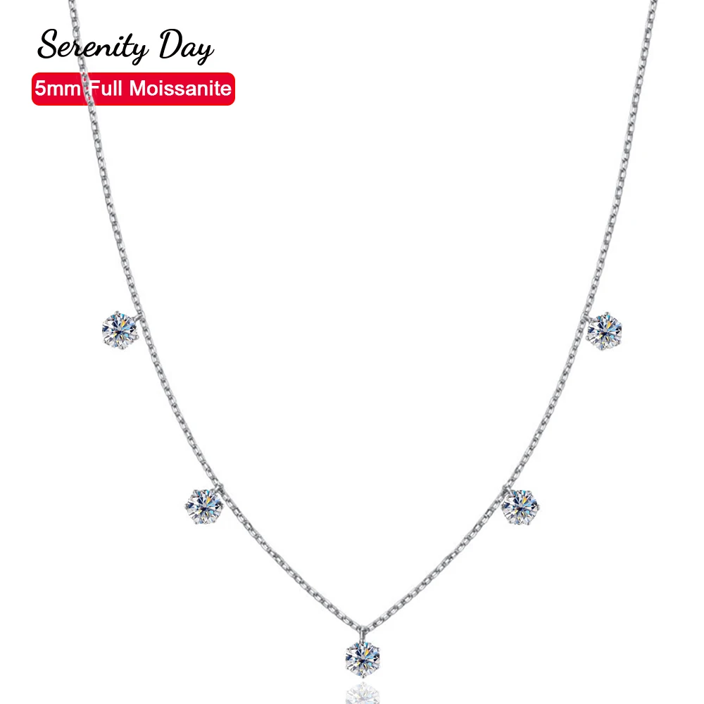 

Serenity D Color 5 Stones 5mm Full Moissanite Bright Necklace For Women GRA Certified S925 Silver Necklace Plated Pt950 Jewelry