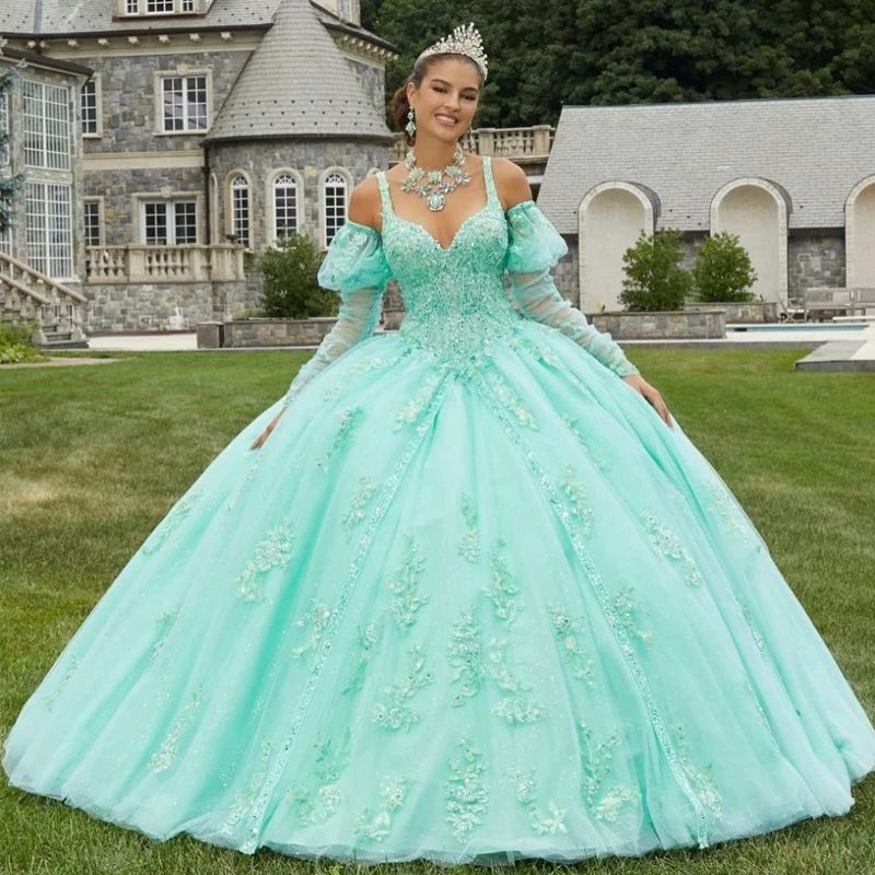 

Light Green Princess Quinceanera Dresses Sweetheart Off Shoulder Lace Appliques Ball Gown Sweet 16 Dresses vestidos de 15 años