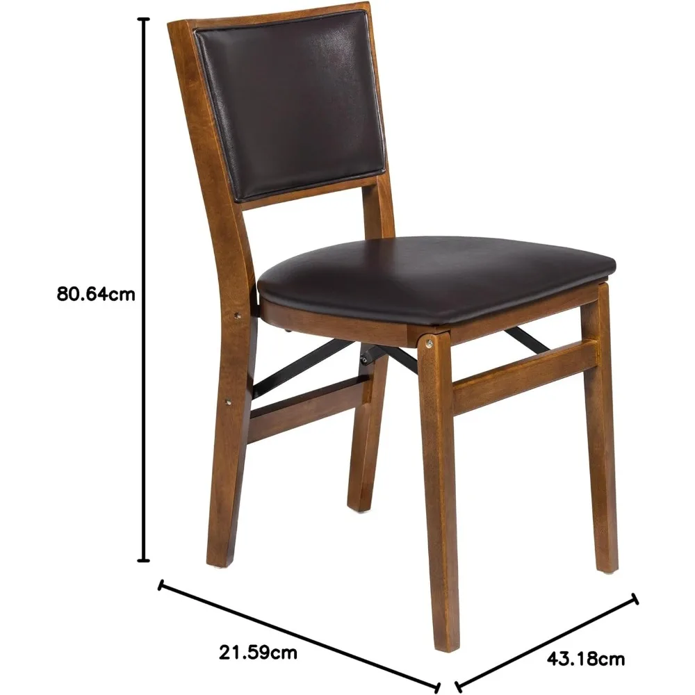 STAKMORE Retro Upholstered Back Folding Chair Fruitwood Finish, Set of 2