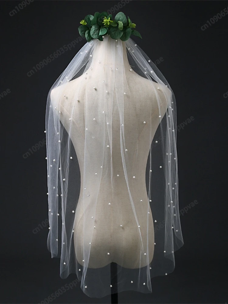 OXSEY Bridal Veil With Pearls Single Layer Super Fairy Super Long Tail Nail Bead Headdress Wedding Headdress Accessories