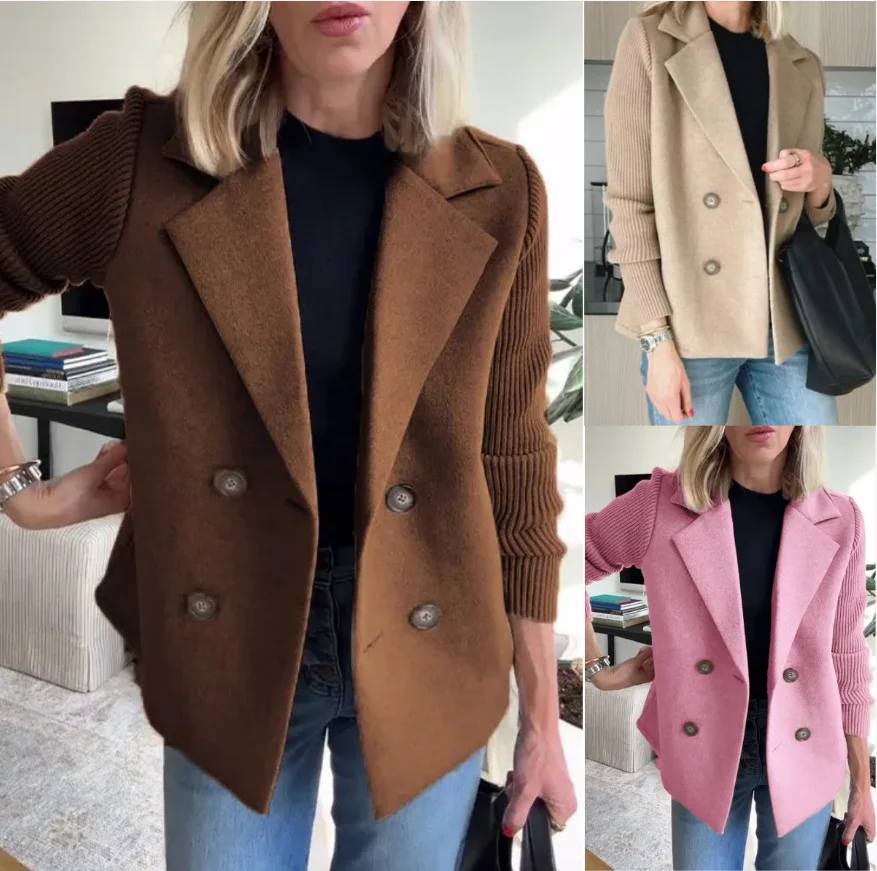 

2025 Autumn Winter New Versatile Solid Color Women Suit Collar Casual Woolen Coat Casual Female Jacket