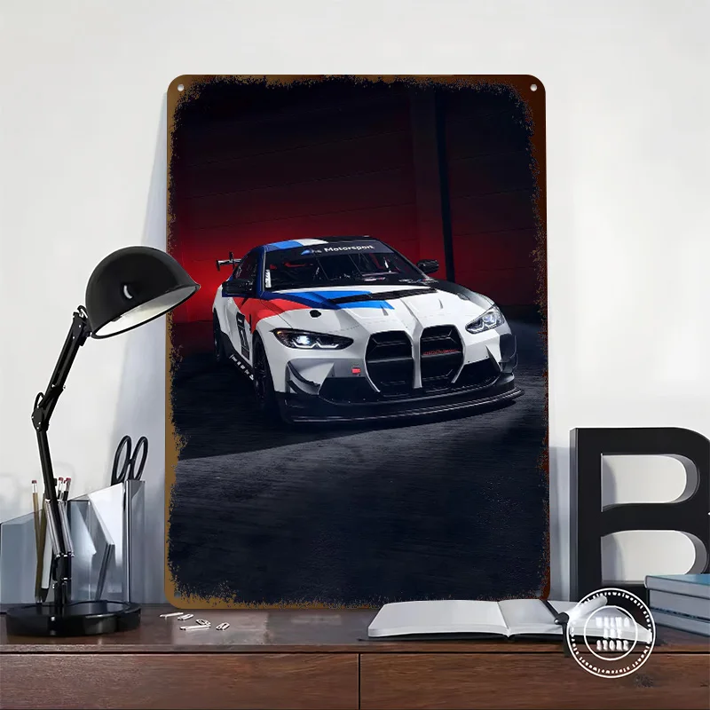 Sports Car Motorsport Race Car Tinplate Poster Customized Wall Art Vintage Metal Signs Retro Tin Plaque for Bathroom Decor House