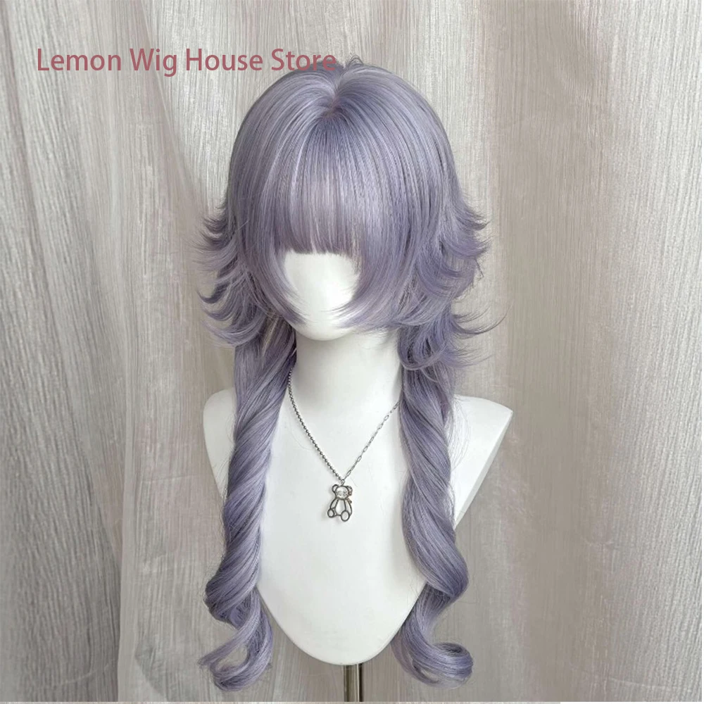Picture 6: Purple Long Curly Hair Wig with Bangs Roman Roll Princess Roll Lolita Cosplay Wigs for Women Use Outward Curly Synthetic Wig