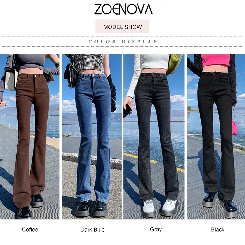 ZOENOVA Vrouwen Bruin Uitlopende Jeans Elastische Skinny Rechte 2022 Zomer Denim Broek Vrouwelijke Y2k Casual Streetwear Vintage Broek