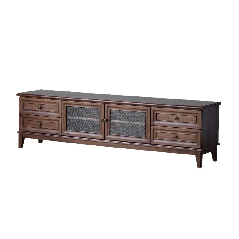 

Solid wood TV cabinet North American black walnut hall cabinet Log retro storage locker Floor cabinet French living room