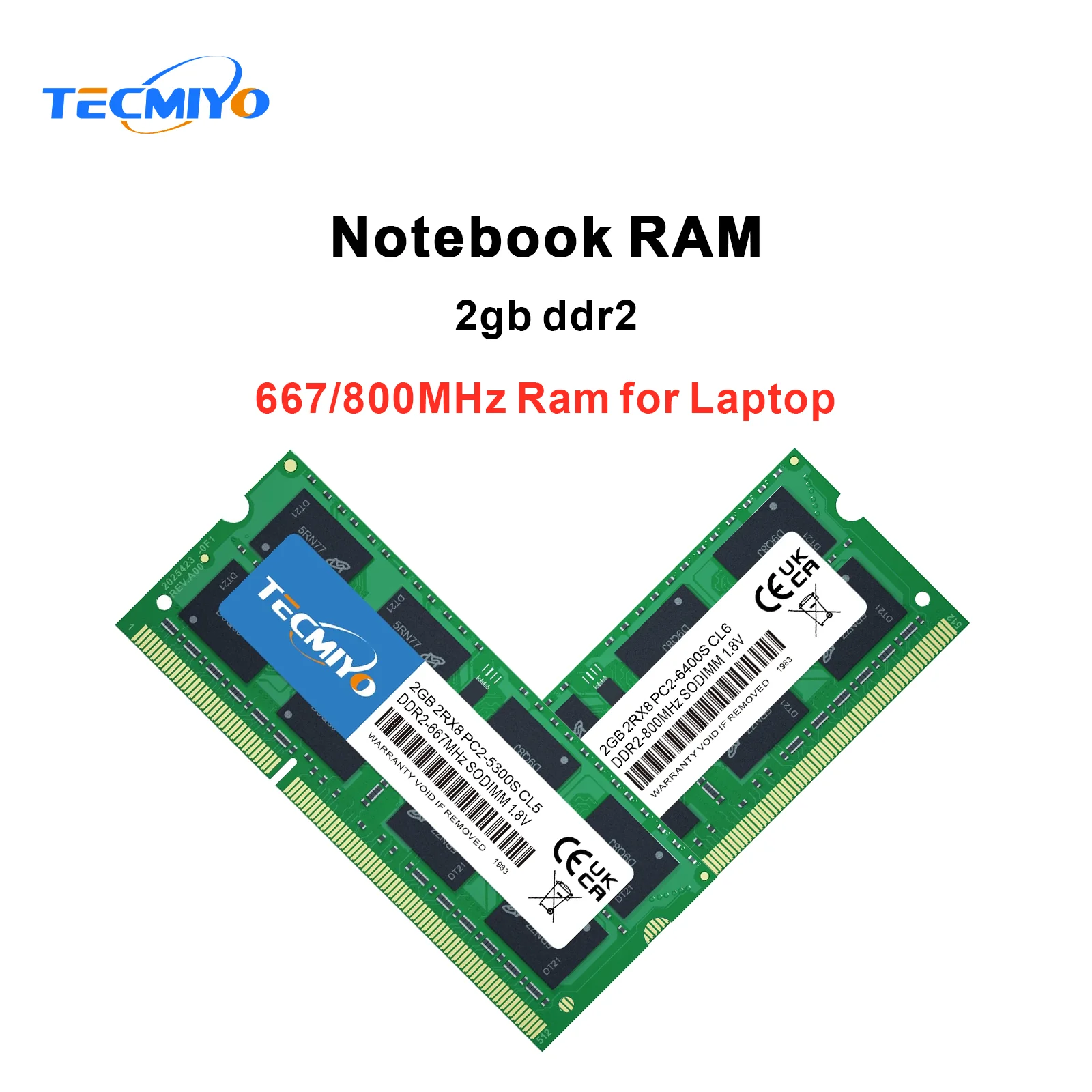 TECMIYO SODIMM 노트북 메모리 RAM, 비 ECC 그린, 2GB DDR2 667, 800MHz, DDR2 1.8V, PC2-5300S, 6400S 