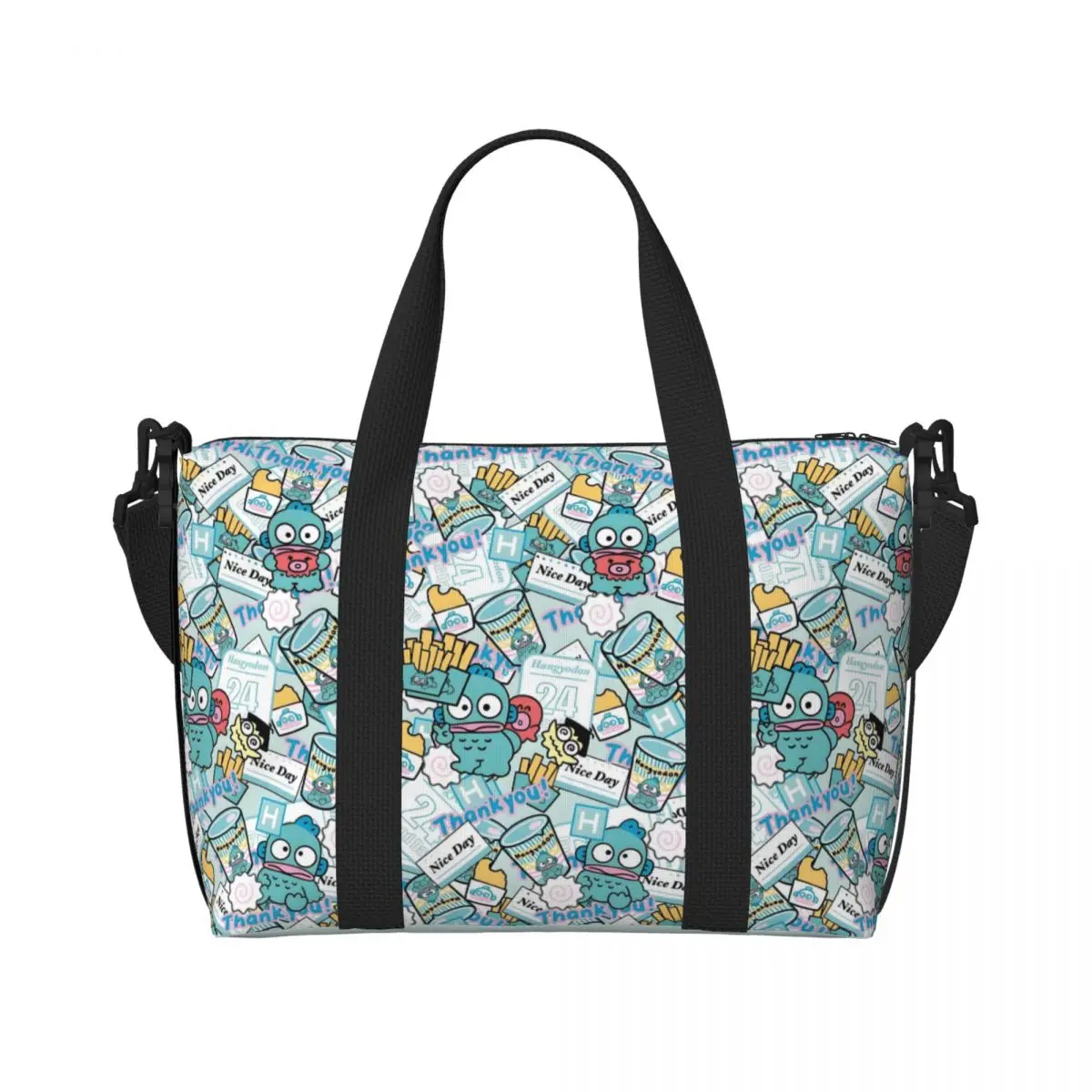 

Custom Hangyodon Tote Bag for Women Large Capacity Cute Clownfish Beach Gym Travel Bags