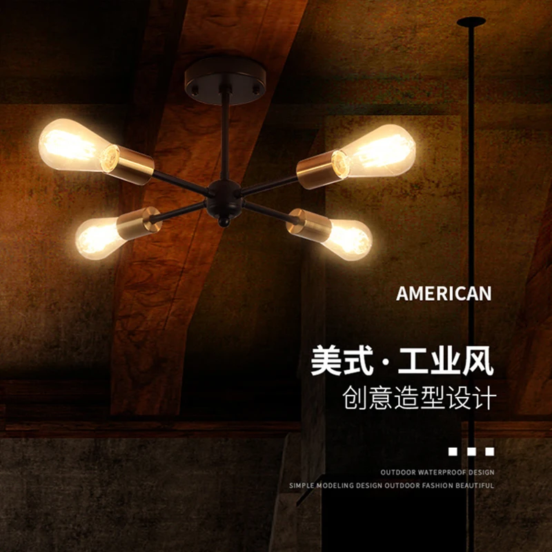 American retro industrial style chandelier creative iron art restaurant light 4 head coffee shop clothing store light