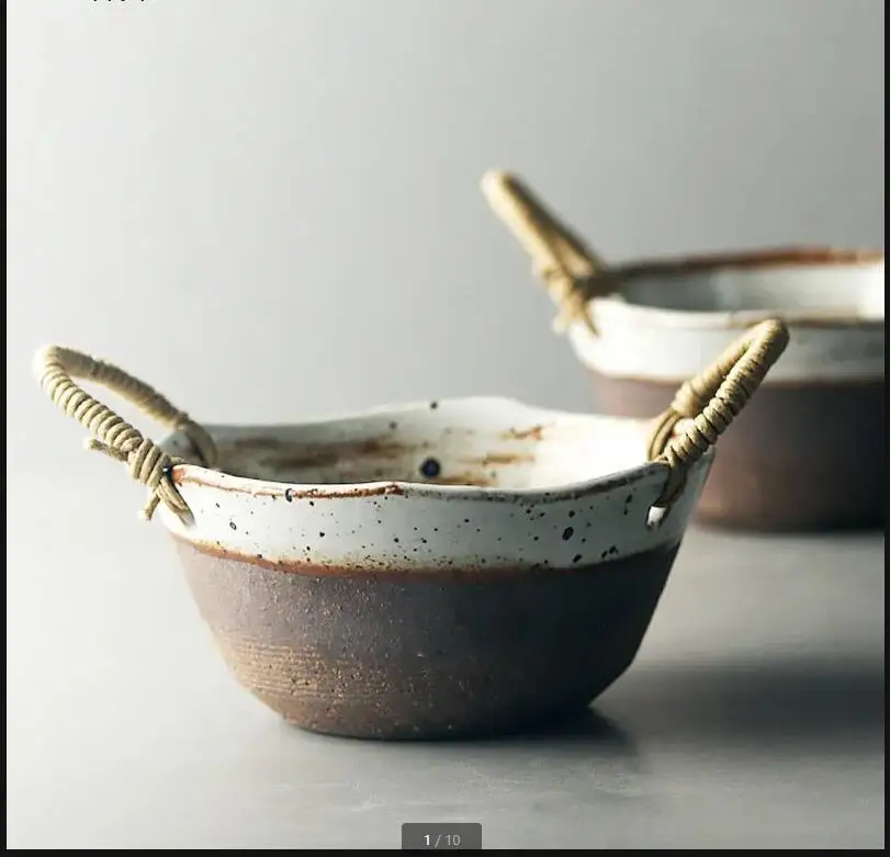 

Binaural Ceramic Bowl Dinner Plate Dessert Bowls Fruit Salad Noodle Dish Decorative Plates Restaurant Tableware