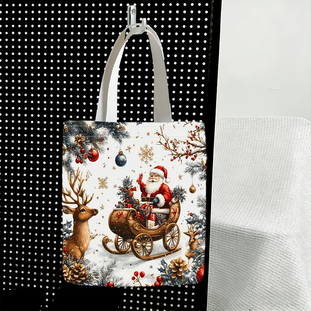 1pc, Christmas Santa Sleigh Reindeer Theme Women's Shoulder Bag, Multi-Functional, Handbag, Clutch, Evening Bag