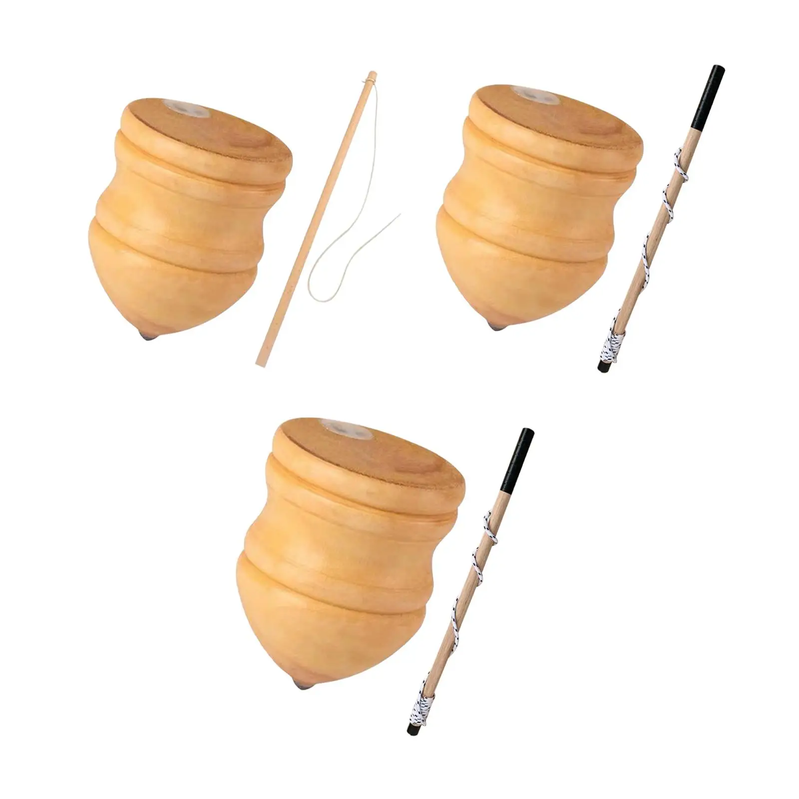 Classic Wooden Trompos Sturdy Point with Rod Wood Carved Tops for Toddlers