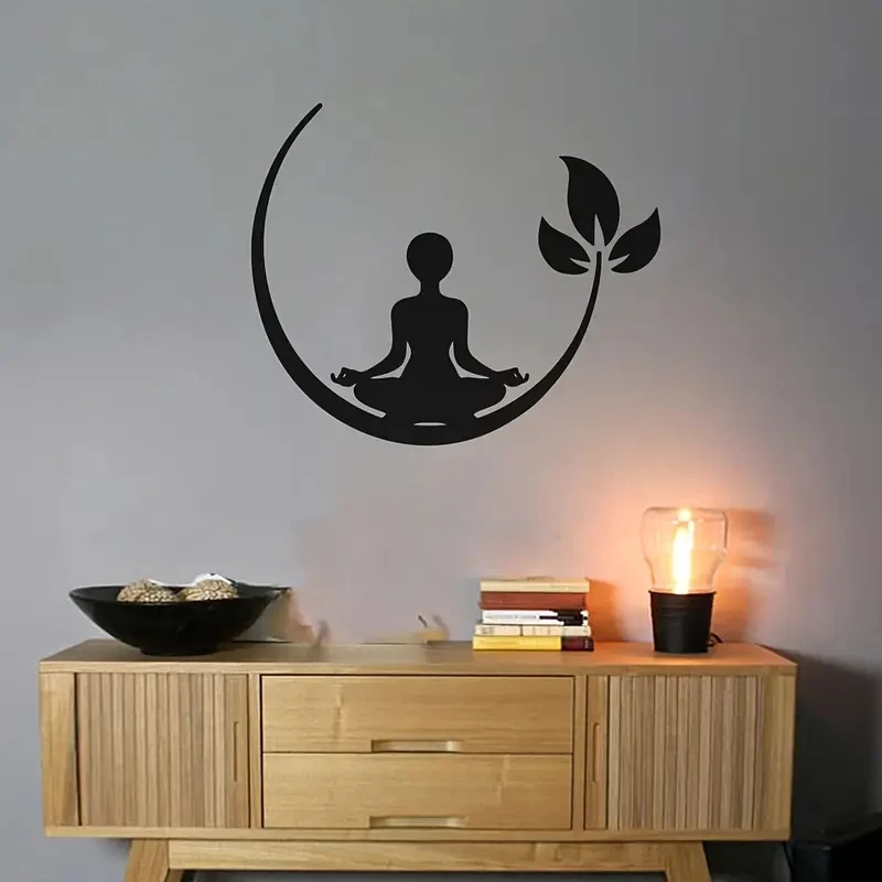 1pc Meditation Room Decals Bathroom Decor Hippie Stickers Silhouette Wall Decals For Yoga Room Gym Buddhist Zen Wall Art Decor