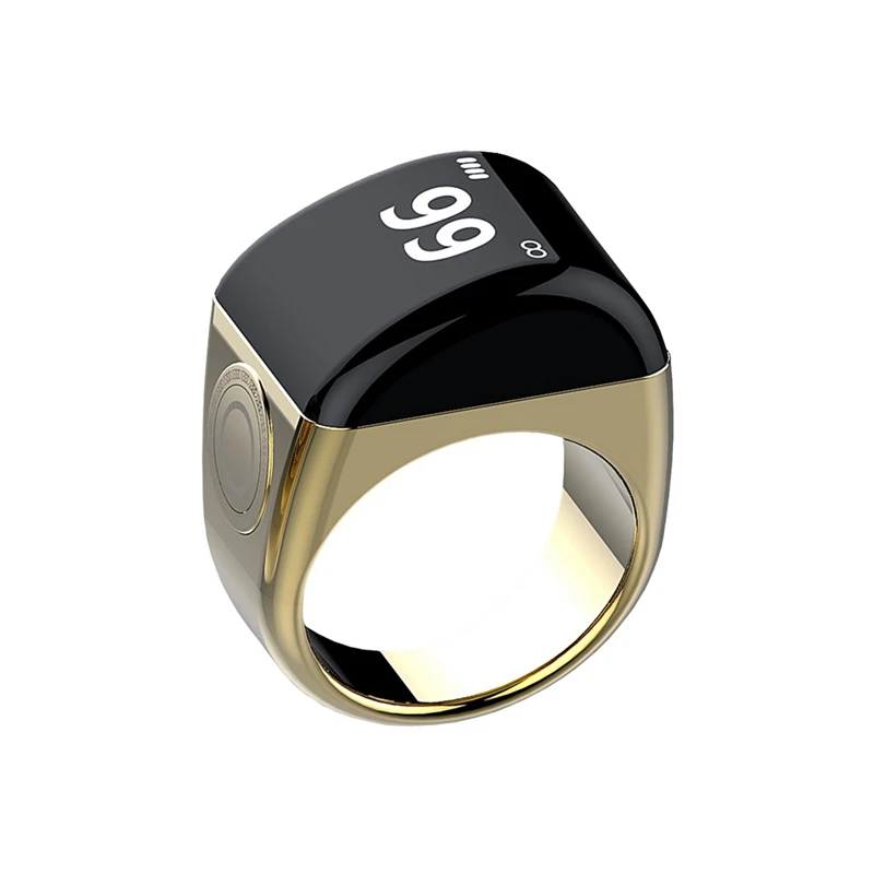 Zinc Alloy Smart Ring With Charging Box Waterproof Digital Counter APP Controlled Display 5 Prayer Time Reminders Gold,22Mm