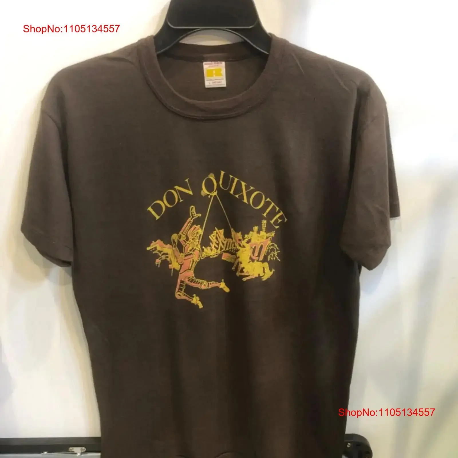 تي شيرت عتيق 70s 80s رواية دون كيشوت من لا مانشا راسل رياضي L عتيق مغسول أنيق للجنسين للارتداء اليومي