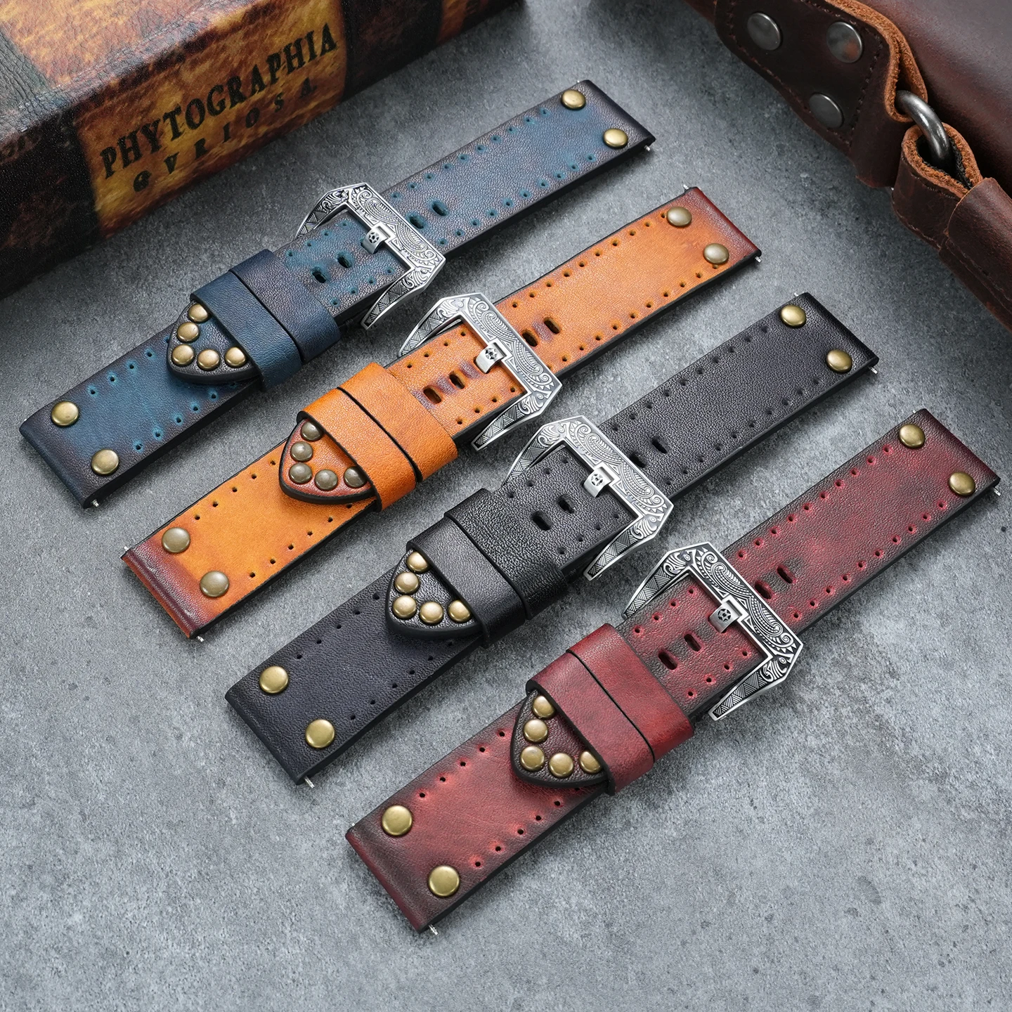 For Panerai LUMINOR PAM441 111 386 PAM00968 Retro Riveted Leather Watch Strap IWC Zenith Pilot WatchBand 20 22 24mm MenWristband