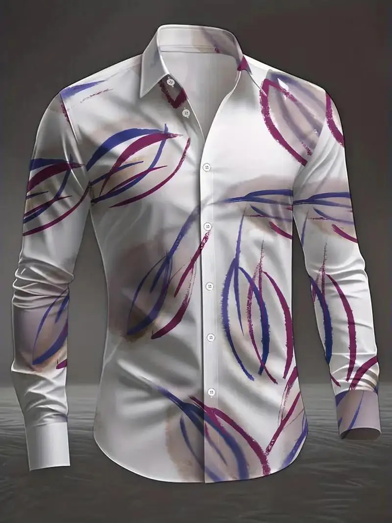 Men's Floral Print Fashion Casual Collared Shirt Autumn Clothes Ropa Hombres Conjuntos Ensemble Homme