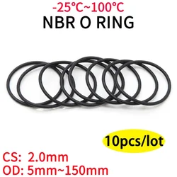 10szt NBR O Ring Uszczelka Grubość CS 2mm OD 5~150mm Guma nitrylowo-butadienowa Podkładka dystansowa Odporność na olej Podkładka Okrągły Kształt Czarny