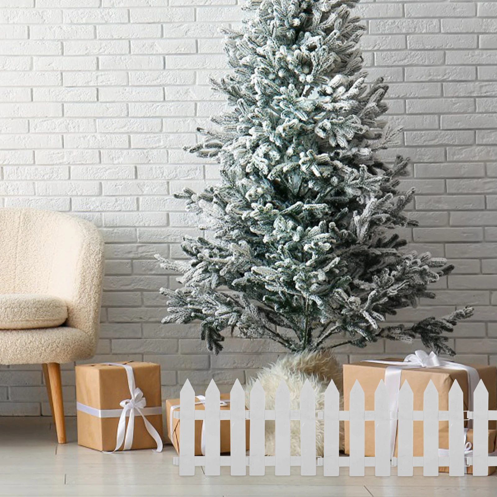 

1 Tree Fence Decor Picket Plastic Xmas Prop Fence Around Tree Scene DIY Holiday Garden Border Corner
