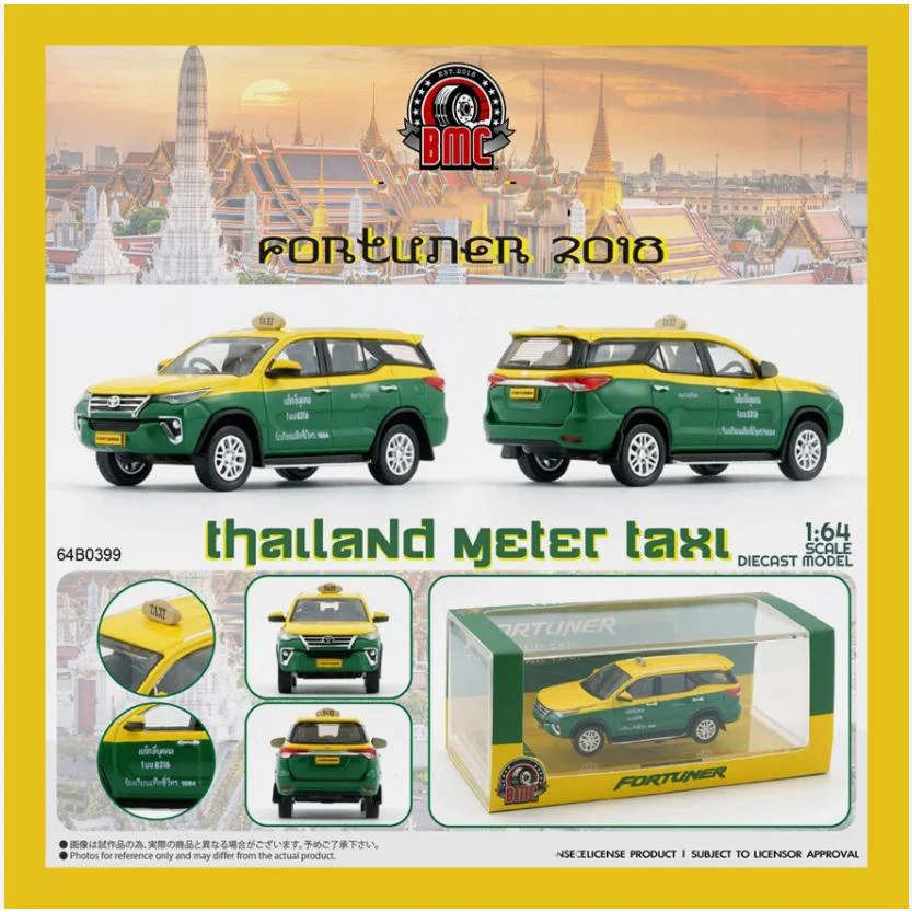 New BMC 1:64 Fortuner 2018 Thailand Taxi Diecast Alloy Toy Cars Simulation Model By BM Creations For Collection gift