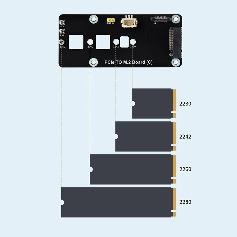 For Rpi 5 PCIE To M.2 Adapter Board For Raspberry Pi 5 PCIE To M.2 Nvme 2230/2242/2260/2280 SSD Expansion Board Easy To Use